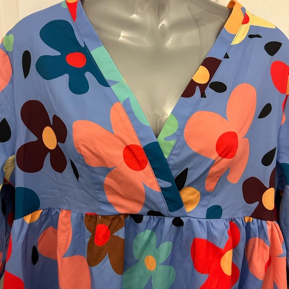 Bright Floral Blue Dress/Beach Cover, Sz L - Picture 4 of 8